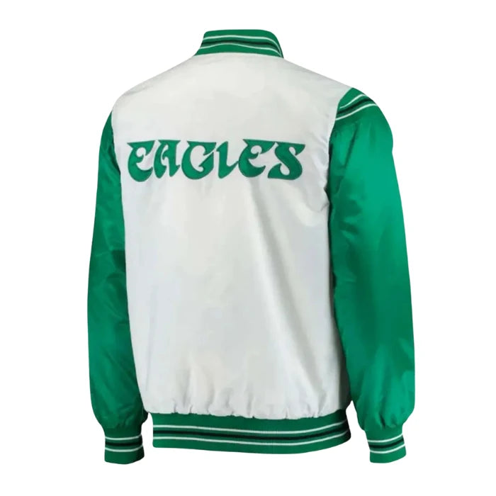 Philadelphia Eagles Starter Satin Green and White Jacket Back Side