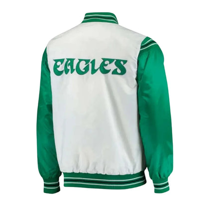 Philadelphia Eagles Starter Satin Green and White Jacket Back Side