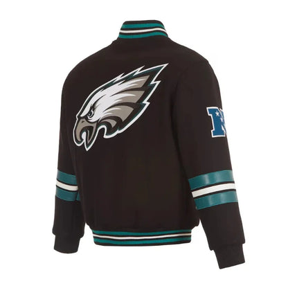 Philadelphia Eagles Striped Black Varsity Wool Jacket Back Side