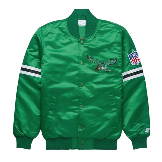 Green jacket with NFL logo and eagle emblem on a white background