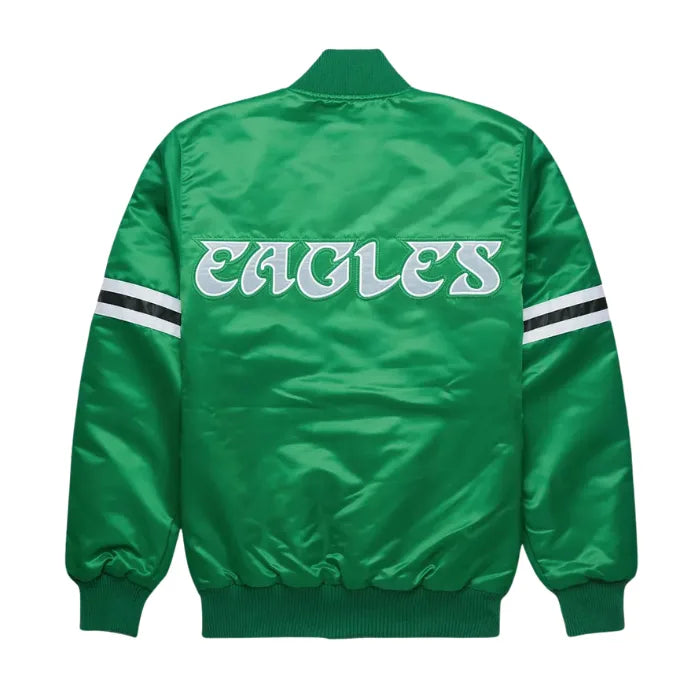 Green jacket with 'EAGLES' text on the back against a white background