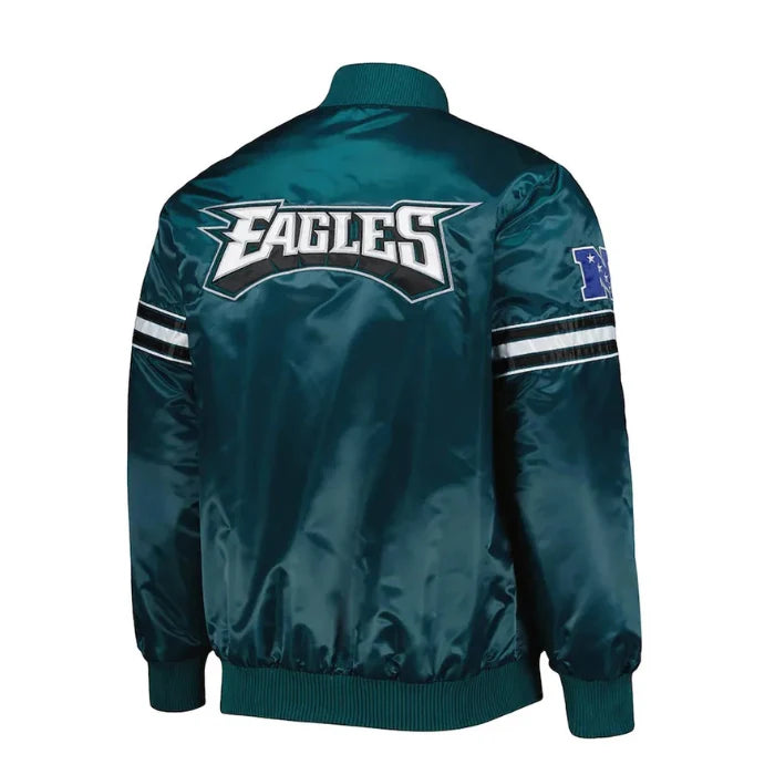 Philadelphia Eagles The Pick and Roll Midnight Green Satin Jacket Back Side