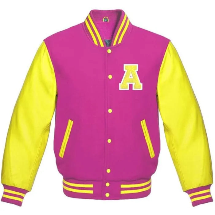 Pink Mens Letterman Jacket with Letter A