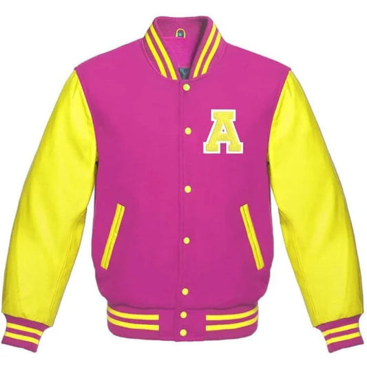 Pink Mens Letterman Jacket with Letter A