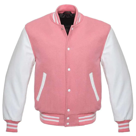  Pink Varsity Jacket with Leather Sleeves