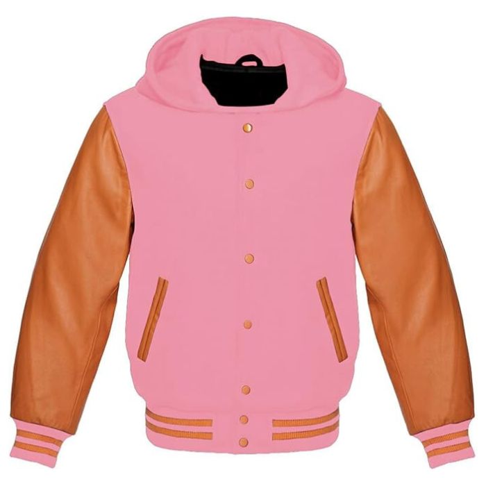 Pink and Brown Varsity Hooded Jacket