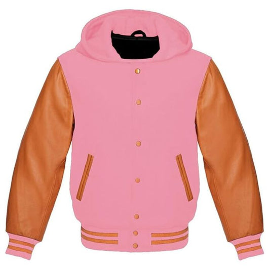 Pink and Brown Varsity Hooded Jacket