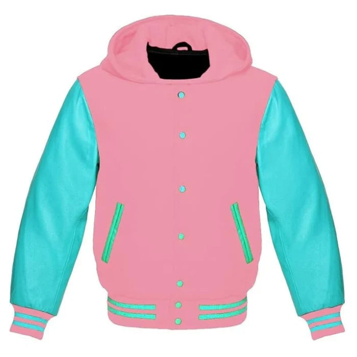 Pink and Tiffany Hooded Varsity Jacket