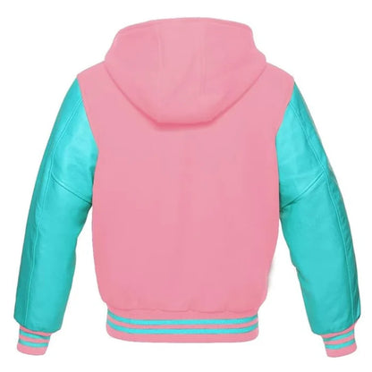 Pink and Tiffany Hooded Varsity Jacket Back Side