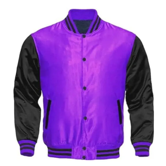Purple and Black Satin Varsity Jacket