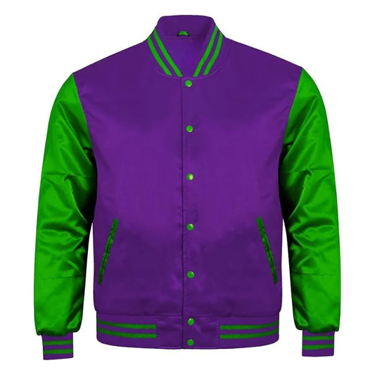 Purple and Green Satin Varsity Jacket