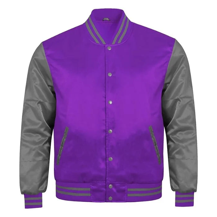 Purple and Grey Satin Varsity Jacket