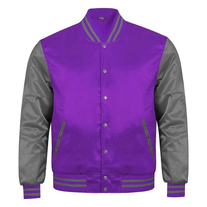 Purple and Grey Satin Varsity Jacket