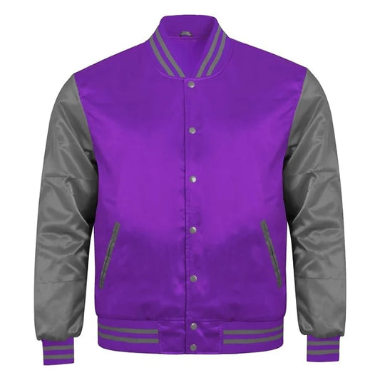 Purple and Grey Satin Varsity Jacket