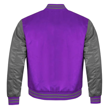 Purple and Grey Satin Varsity Jacket Back Side