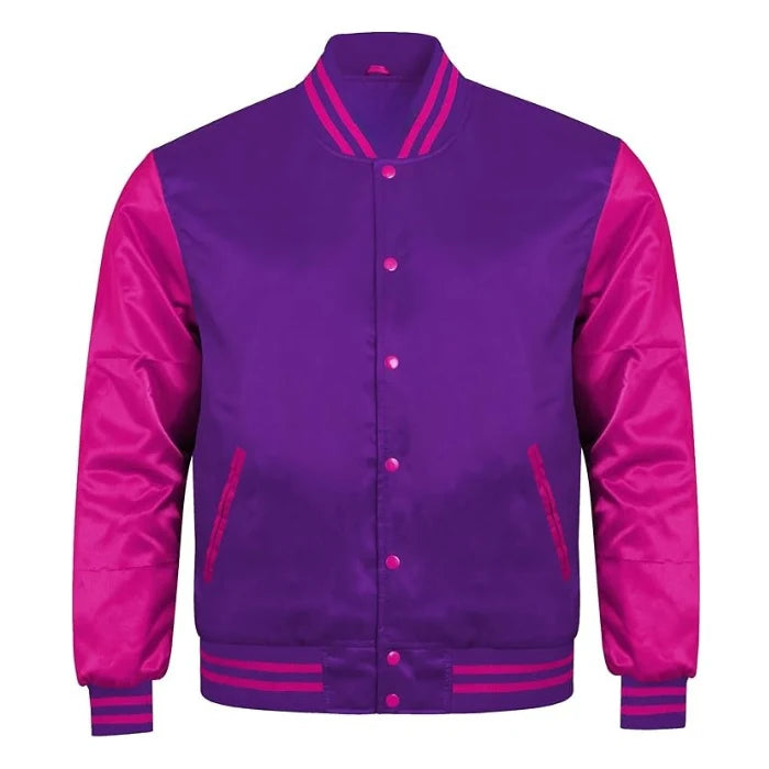 Purple and Hot Pink Satin Varsity Jacket