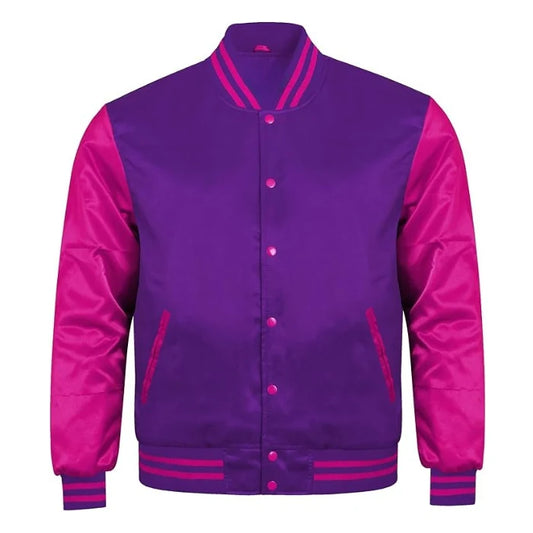 Purple and Hot Pink Satin Varsity Jacket