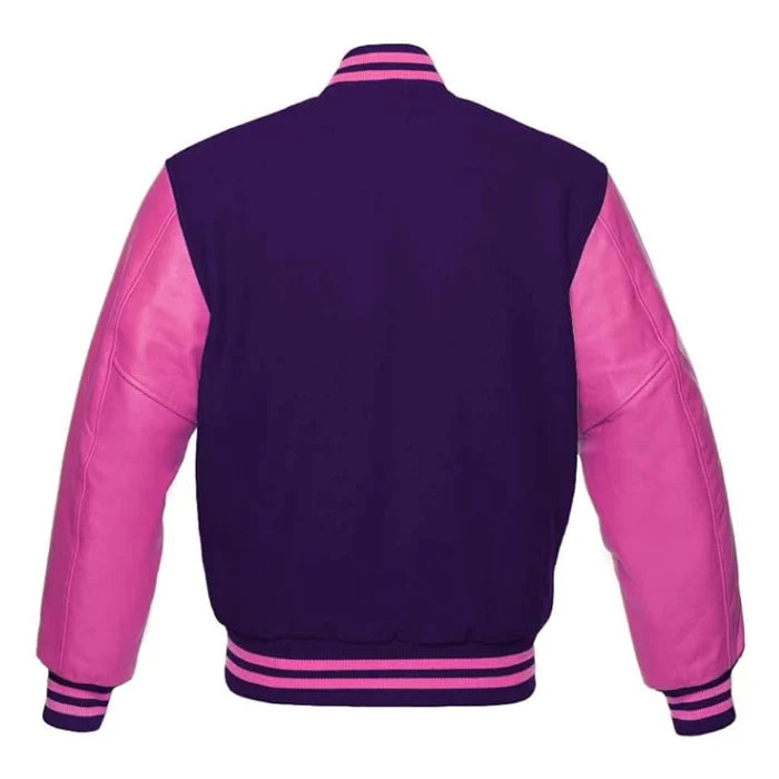 Purple and Hot Pink Varsity Jacket Back Side