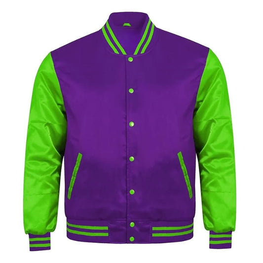 Purple and Kelly Green Satin Varsity Jacket