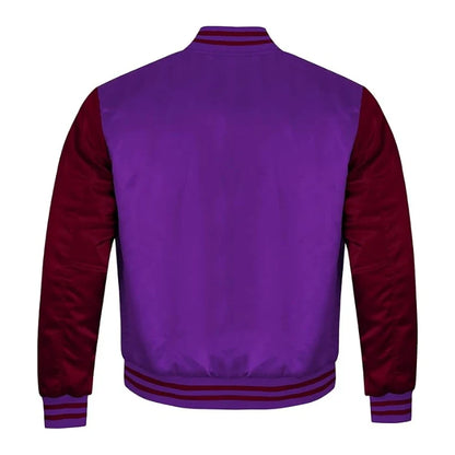 Purple and Maroon Satin Varsity Jacket Back Side