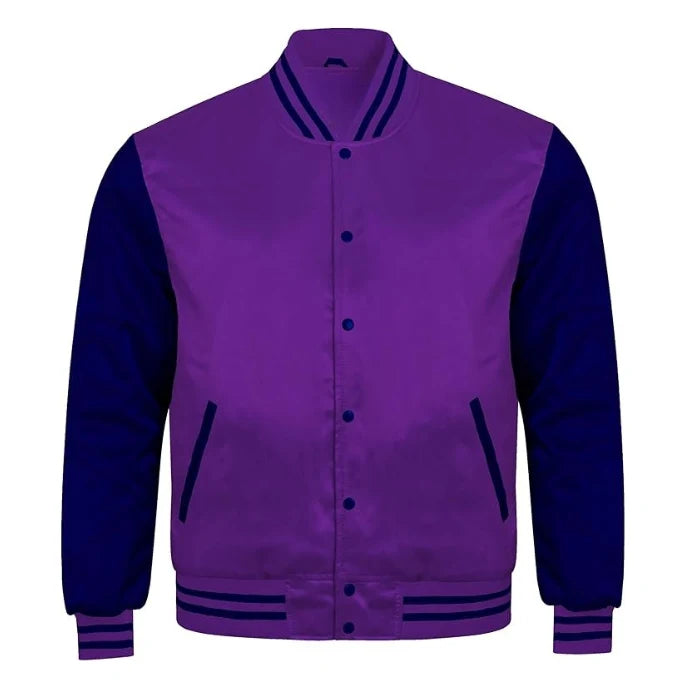 Purple and Navy Blue Satin Varsity Jacket