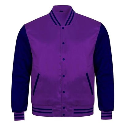 Purple and Navy Blue Satin Varsity Jacket