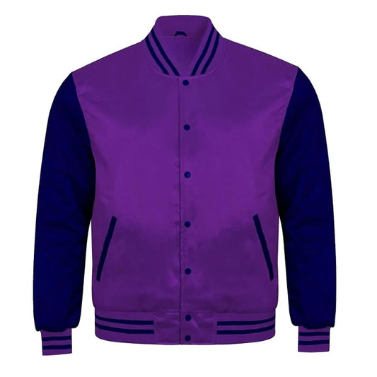 Purple and Navy Blue Satin Varsity Jacket