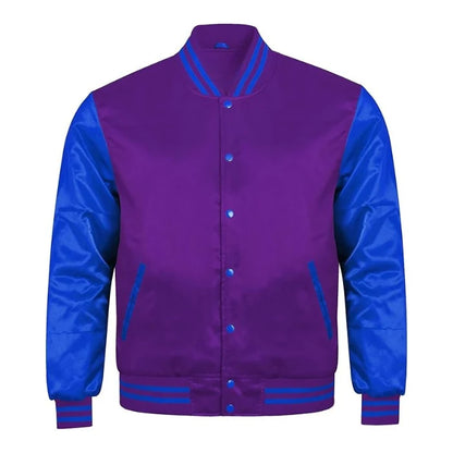 Purple and Royal Blue Satin Varsity Jacket