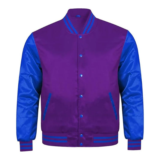 Purple and Royal Blue Satin Varsity Jacket