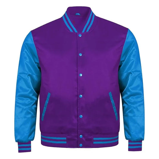 Purple and Sky Blue Satin Varsity Jacket