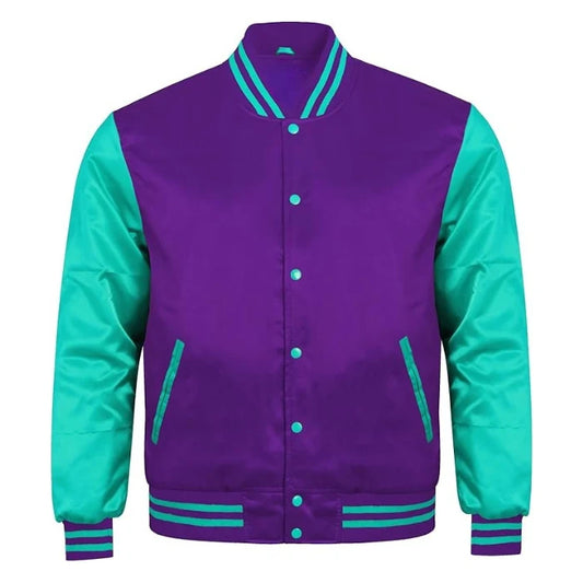 Purple and Tiffany Satin Varsity Jacket