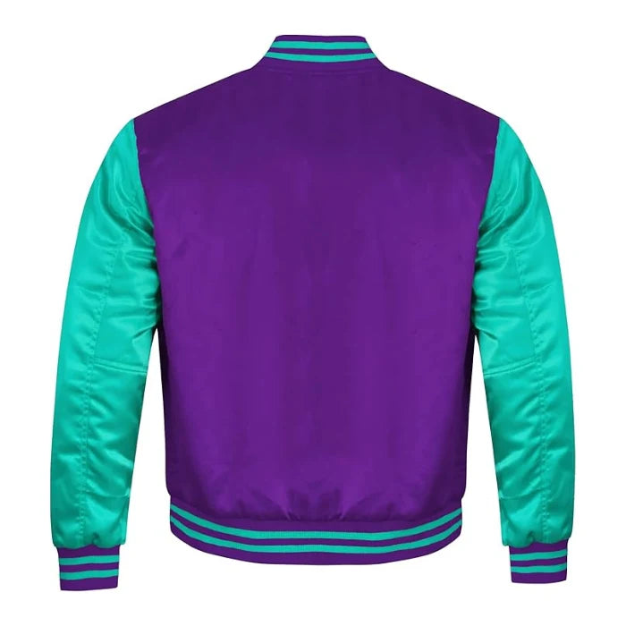Purple and Tiffany Satin Varsity Jacket Back Side