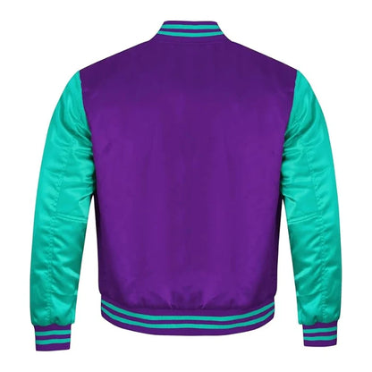 Purple and Tiffany Satin Varsity Jacket Back Side