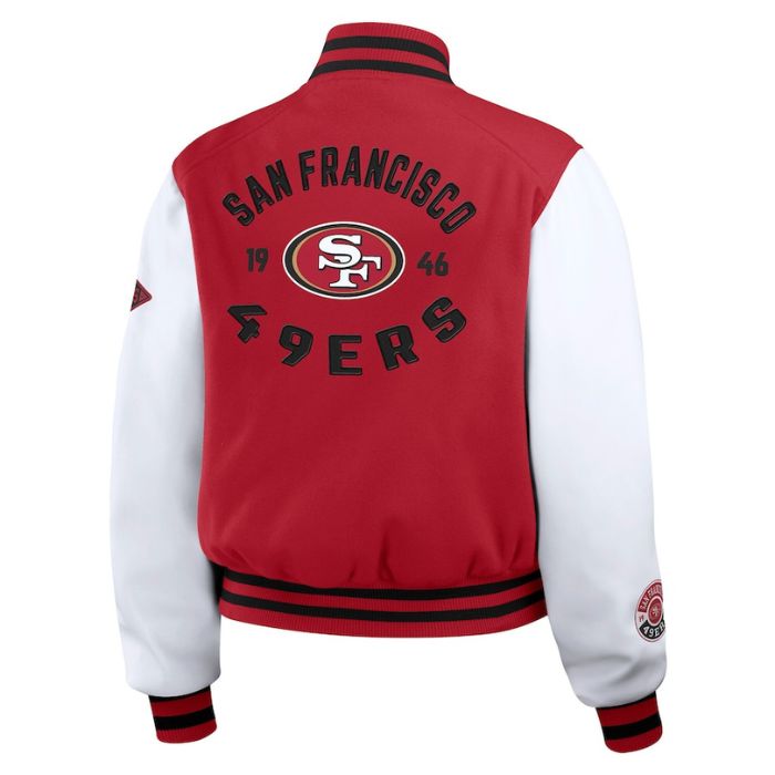 Red & White San Francisco 49ers Varsity Full-Zip Jacket Back Side