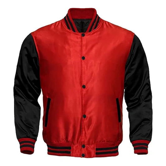 Red and Black Satin Varsity Jacket