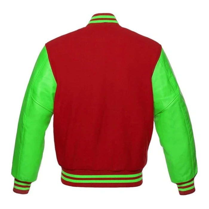Red and Kelly Green Varsity Jacket Back Side