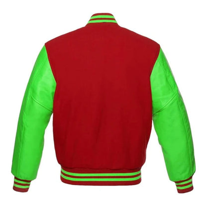 Red and Kelly Green Varsity Jacket Back Side