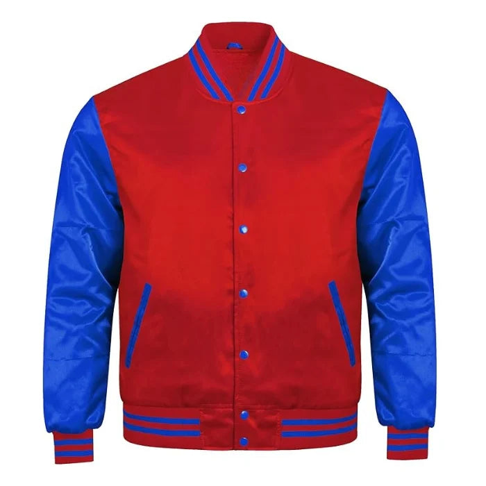 Red and Royal Blue Satin Varsity Jacket