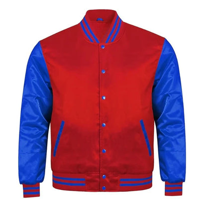 Red and Royal Blue Satin Varsity Jacket