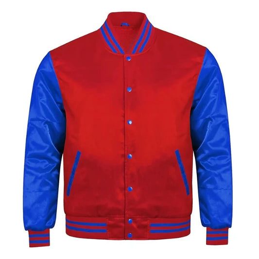 Red and Royal Blue Satin Varsity Jacket