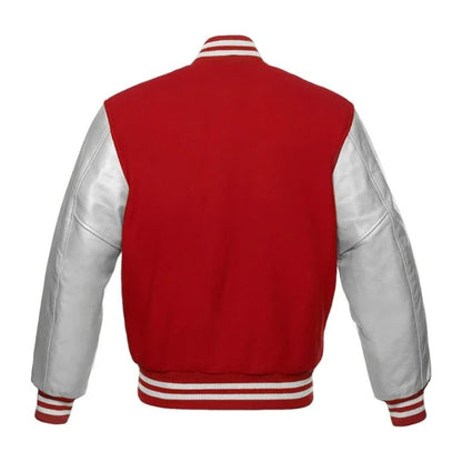 Red and Silver Varsity Jacket Back Side