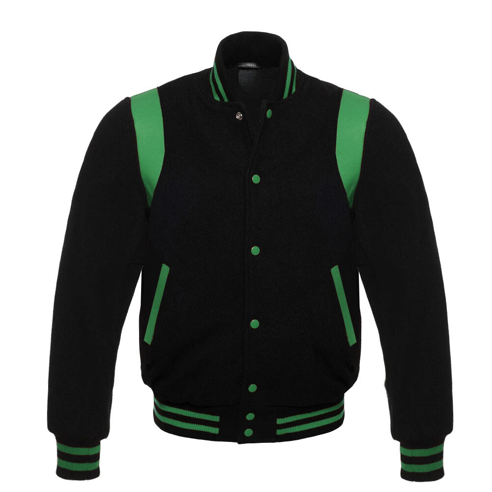 BLACK AND GREEN RETRO VARSITY JACKET