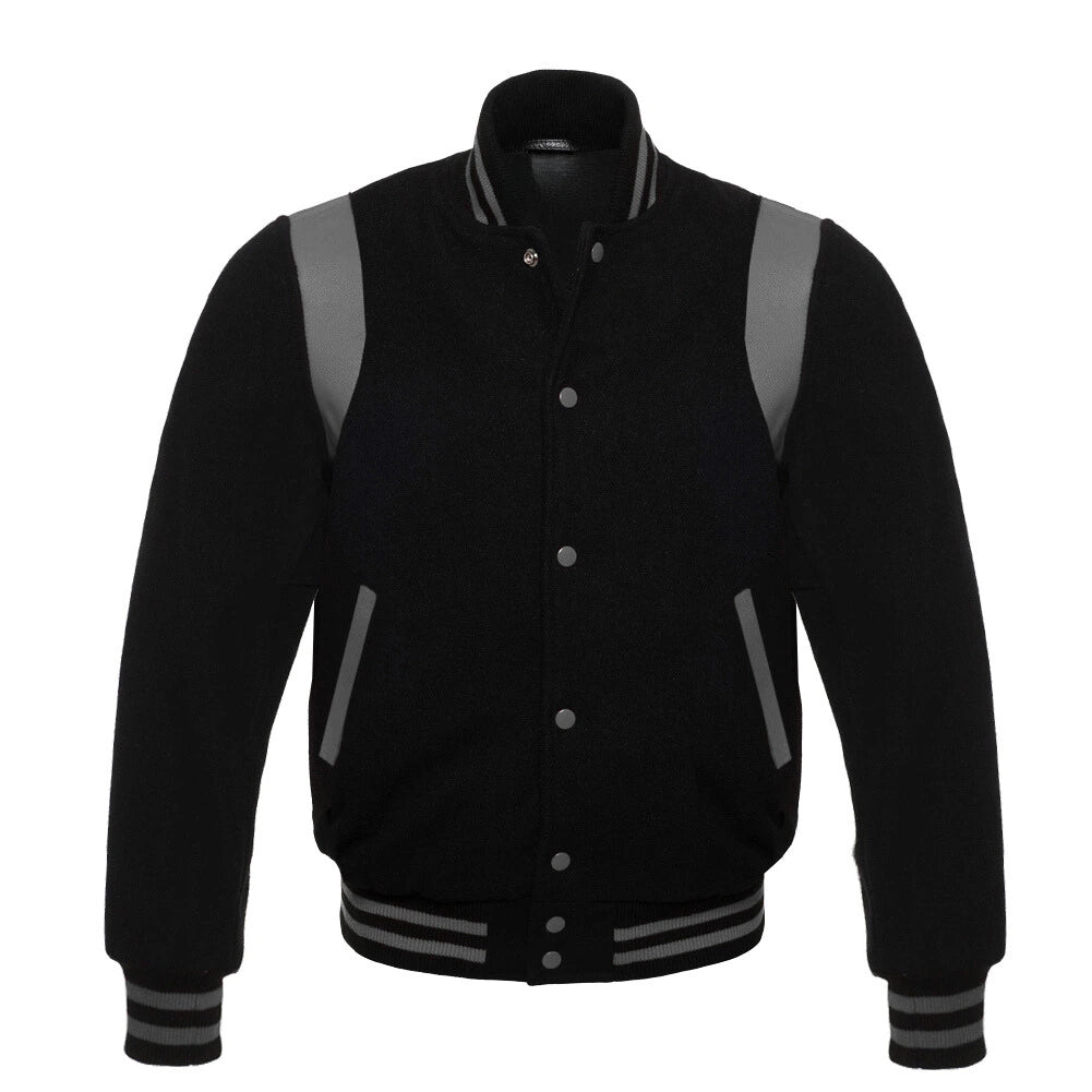 BLACK AND GRAY RETRO VARSITY JACKET FOR WOMEN