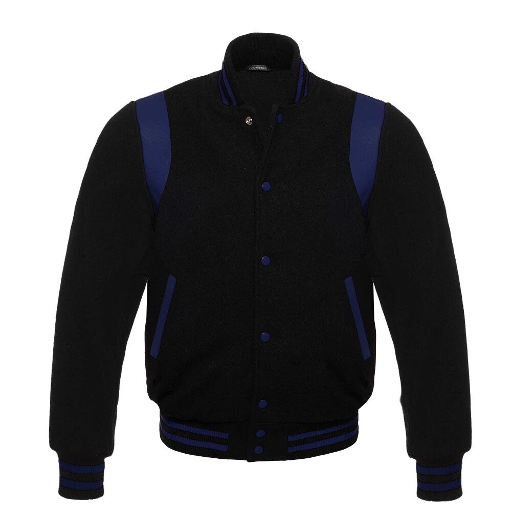 BLACK AND NAVY RETRO VARSITY JACKET FOR WOMEN