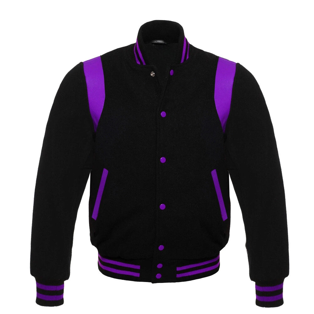 BLACK AND PURPLE RETRO VARSITY JACKET FOR WOMEN