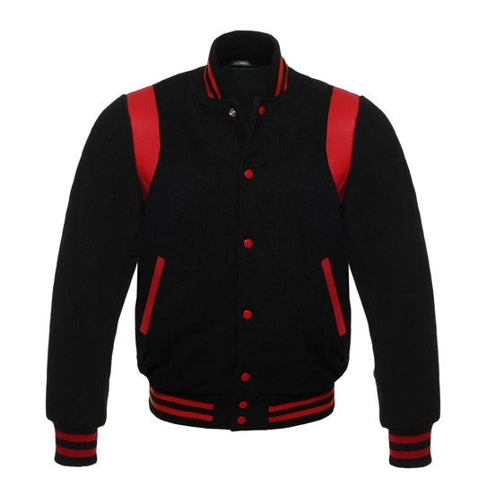 BLACK AND RED RETRO VARSITY JACKET FOR WOMEN