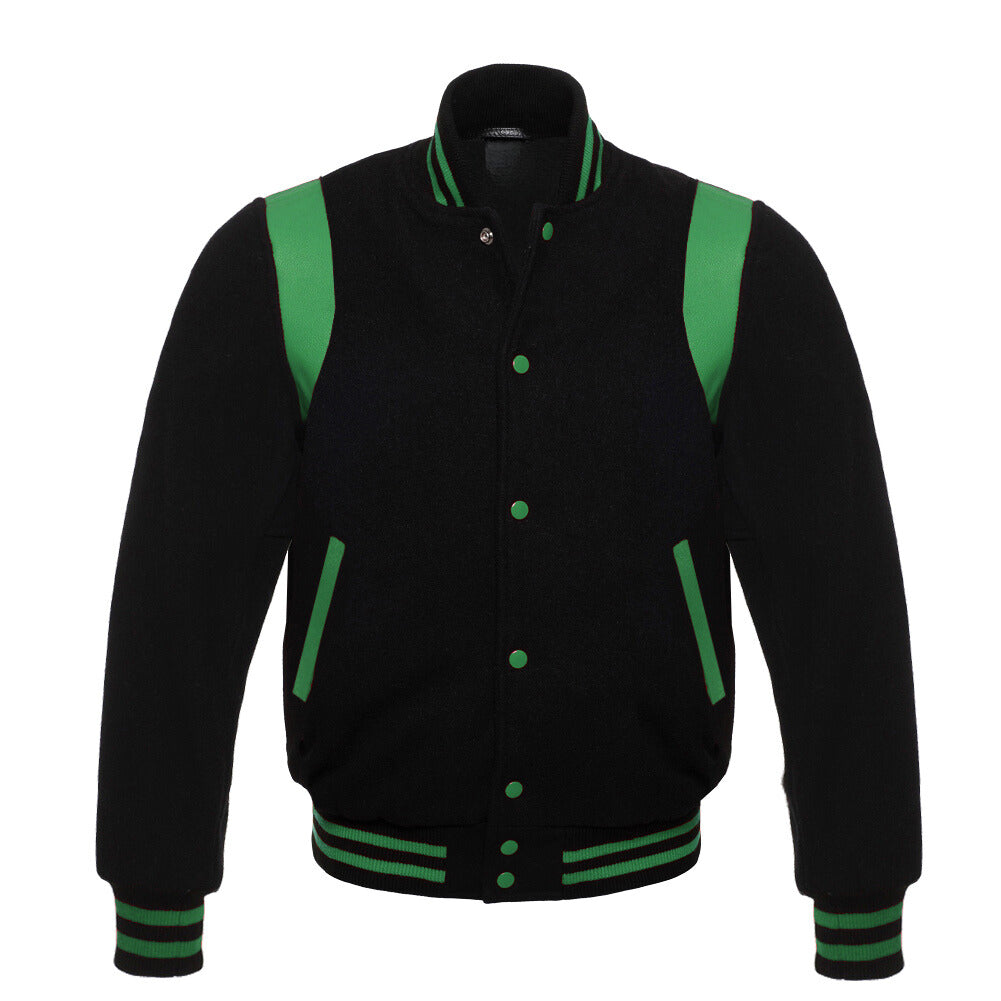 BLACK AND GREEN RETRO VARSITY JACKET FOR MEN