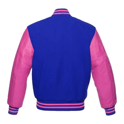 Royal Blue and Hot Pink Varsity Jacket Back Side