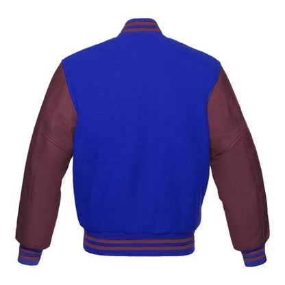 Royal Blue and Maroon Varsity Jacket Back Side