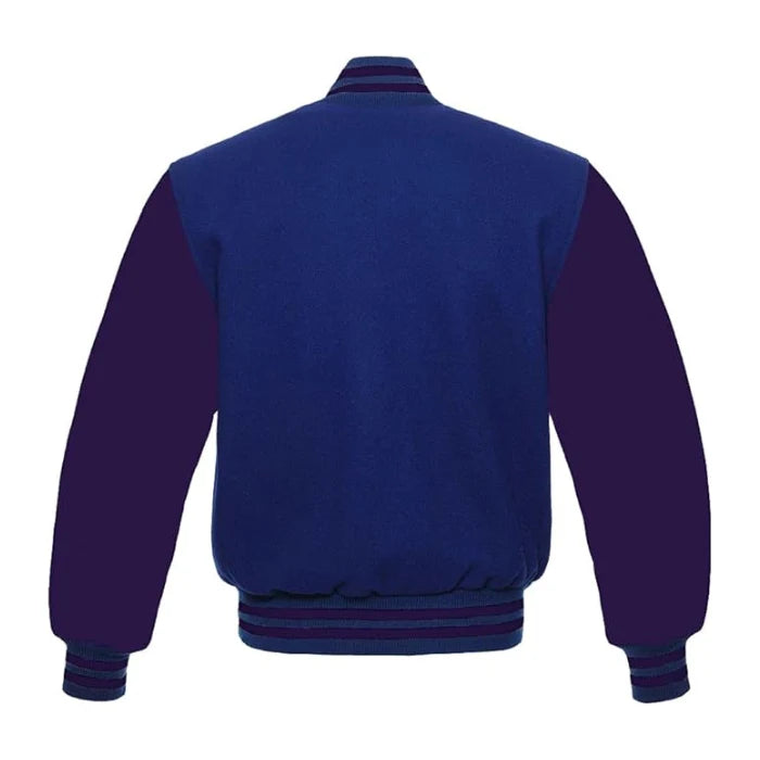 Royal Blue and Purple Varsity Jacket Back Side